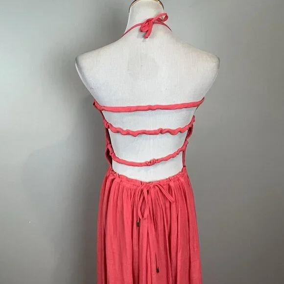R.Yiposha Pink Halter Maxi Summer Dress Strappy Back Size Large NWT - Picture 5 of 10